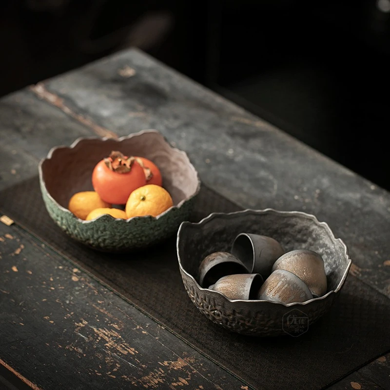 

Vintage Gilded Large Tea Washer Chinese Coarse Pottery Table Waste Water Tank Cup Storage Basin Tea Ceremony Accessories