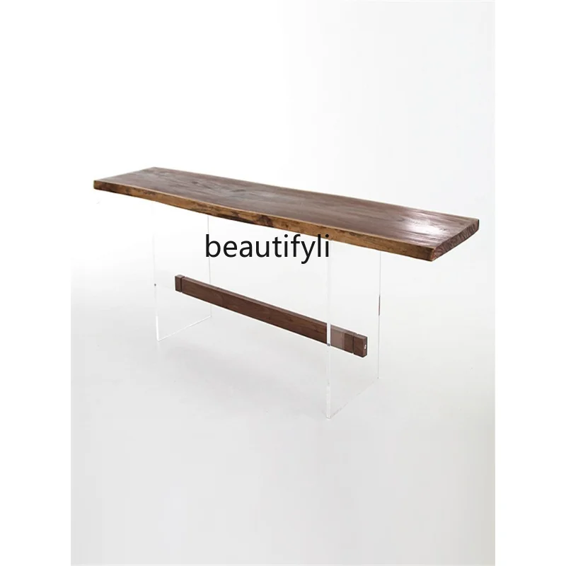 

South America Walnut Solid Wood Large Board Dining Table Modern Light Luxury Acrylic Log Tea Table Household Minimalist Desk