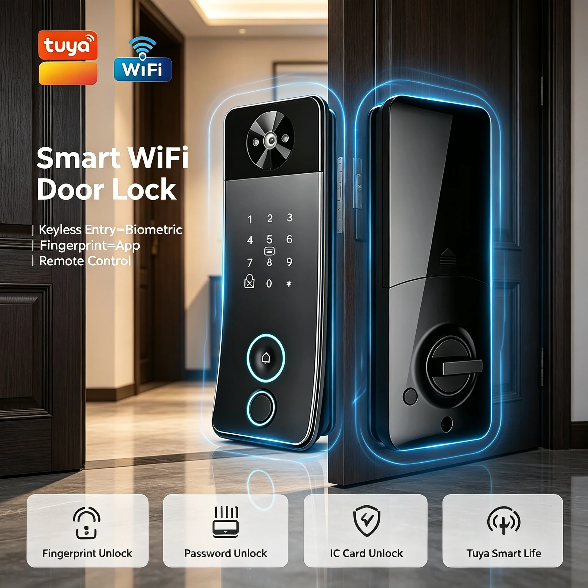 Tuya Smart Lock Cylinder Fingerprint Keyless Door Lock Password IC Card Key Unlock for Home & Apartment