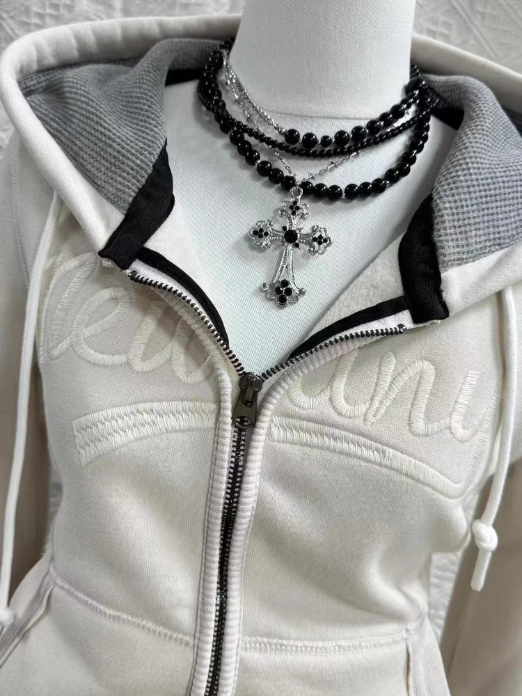 Vintage Y2k Punk Hoodies Women Fashion Aesthetic Harajuku Letter Print Zip Up Sweatshirt Autumn Winter Streetwear Slim Coat New