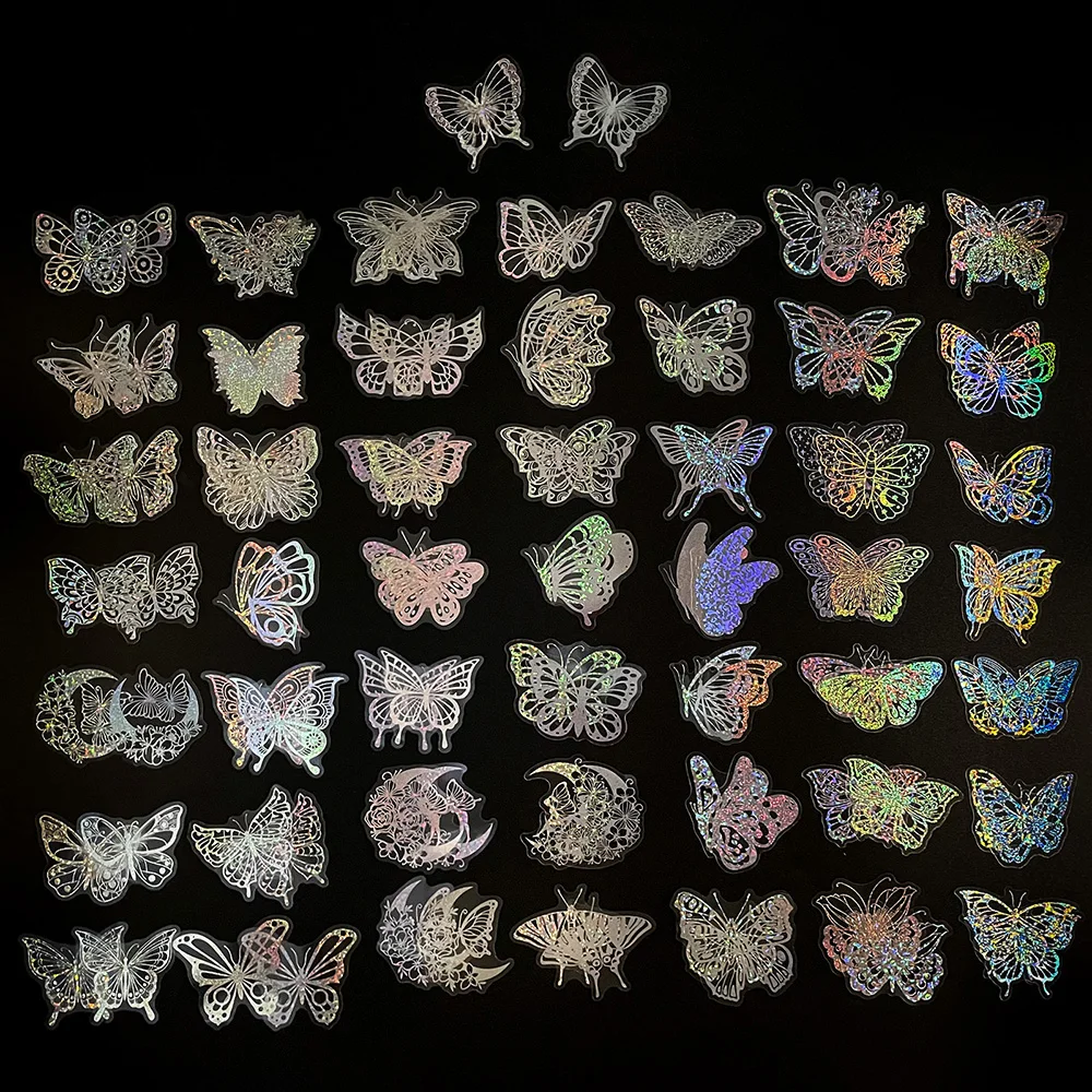 10/30/50/100pcs Cool Holographic Laser Butterfly Cartoon Stickers Cute Aesthetic Transparent Decals Luggage Laptop Girl Sticker