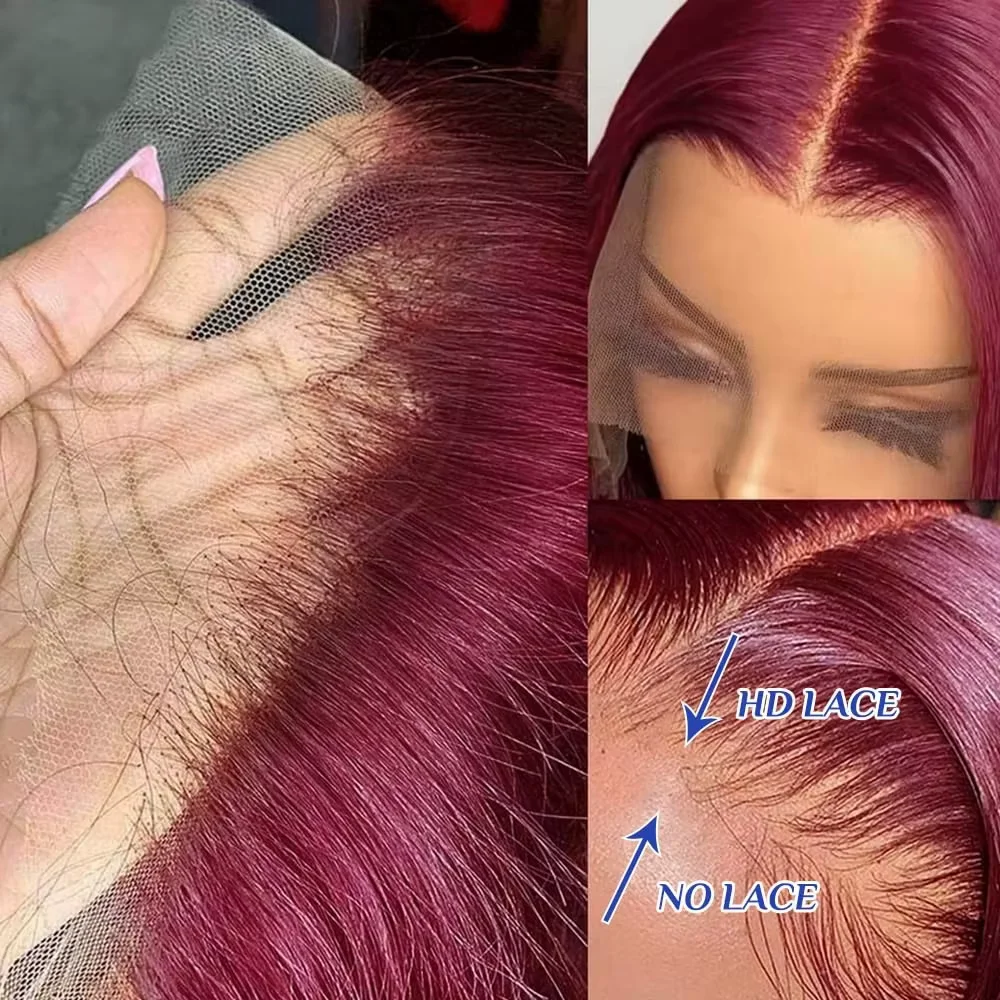 Umi 99J Colored 13x4 Pre Plucked Bone Straight Bob Wigs HD Burgundy Red Brazilian 100% Human Hair Transparent Lace Frontal Wig