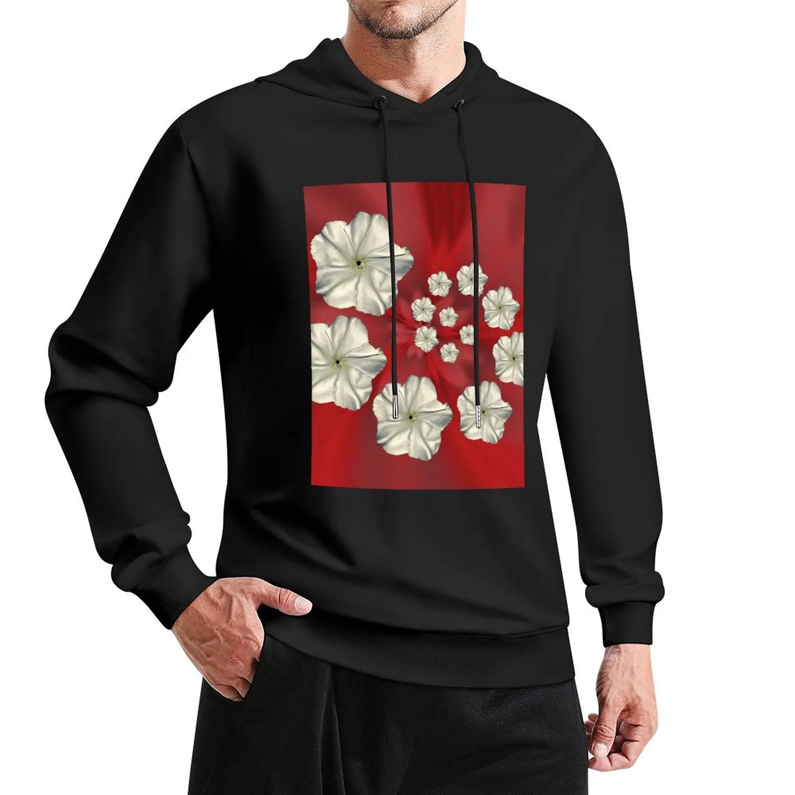 Spiral Moon Flower Red Swirl Pullover Hoodie mens clothing japanese hoodie