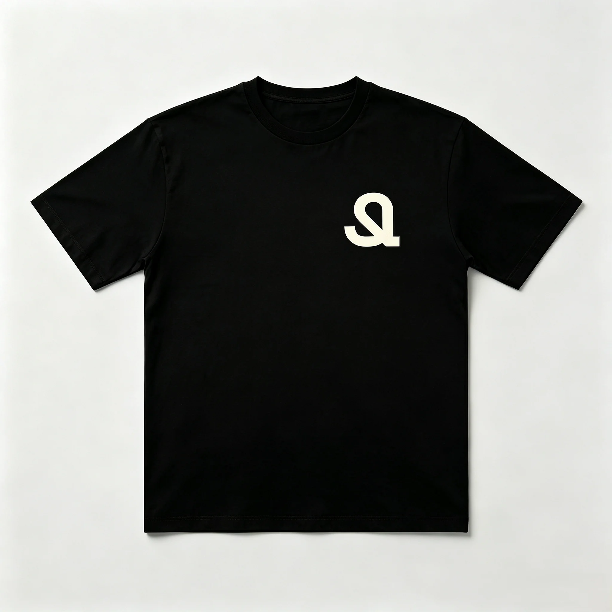 Unisex Black T‑Shirt Minimalist SQ Combined Letter Symbol Chest Print Short Sleeve Tops Graphic Tees Men Women Loose Fit Cotton Casual Streetwear