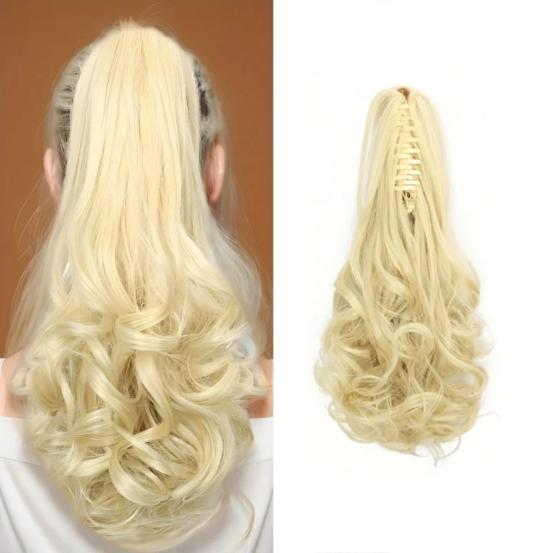 Blonde Claw Clip Ponytail Extension, Soft Loose Wavy Synthetic Hair, Easy Clip In Design, Natural Look for Daily Party Dating