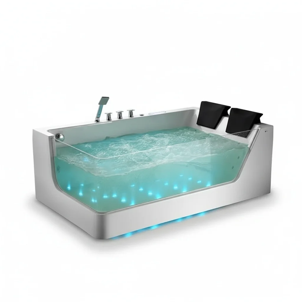 

Акриловая массажная ванна, на 2 человек, 1,8 м/71 дюйм, отдельностоящая, с гидромассажем, LED-подсветкой, озоновой дезинфекцией, роскошная гостиничная ванна