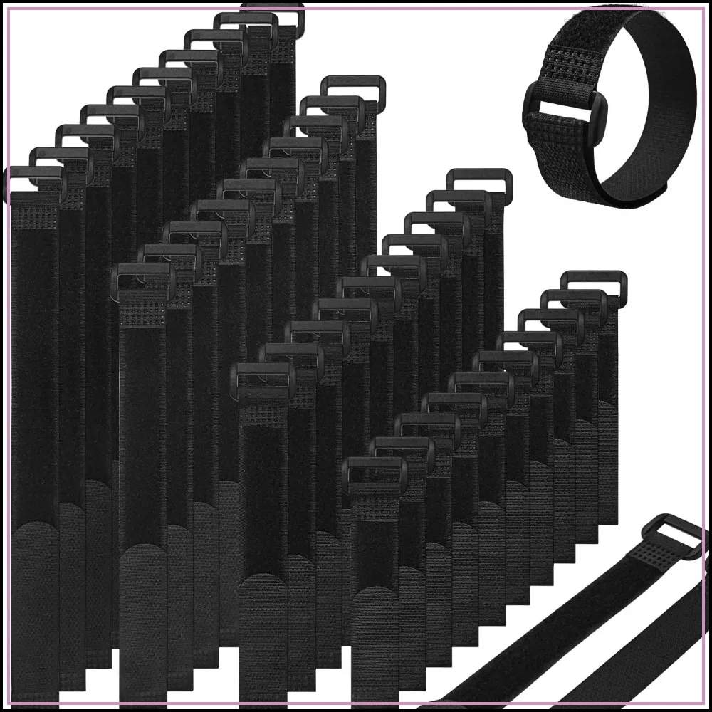 

40pcs Reusable Cable Ties - 4 Sizes (6/8/10/12 Inch) - Hook and Loop Cinch Straps for Wire Management - Heavy Duty Cord Organizer
