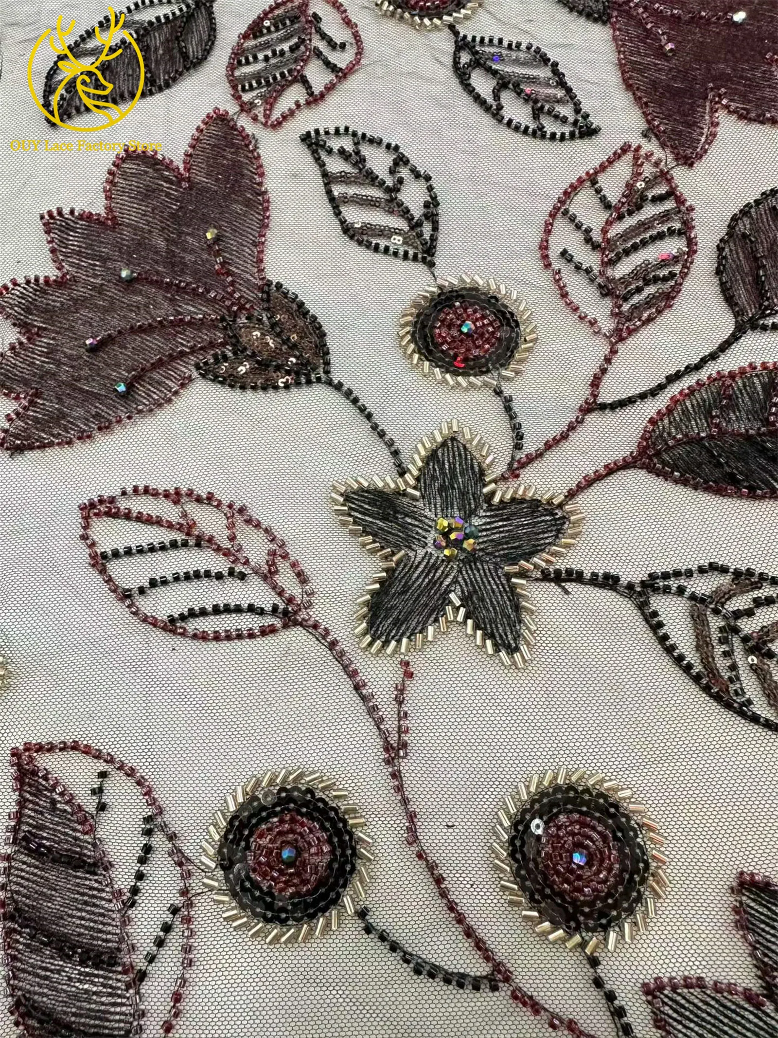 Neuer Stil: Brautkleid-Spitzenstoff mit Perlenstickerei 2026, Silberner Tüll mit Pailletten, Afrikanischer Netzstoff für Hochzeits- und Abendkleider zum Nähen – Detail 7