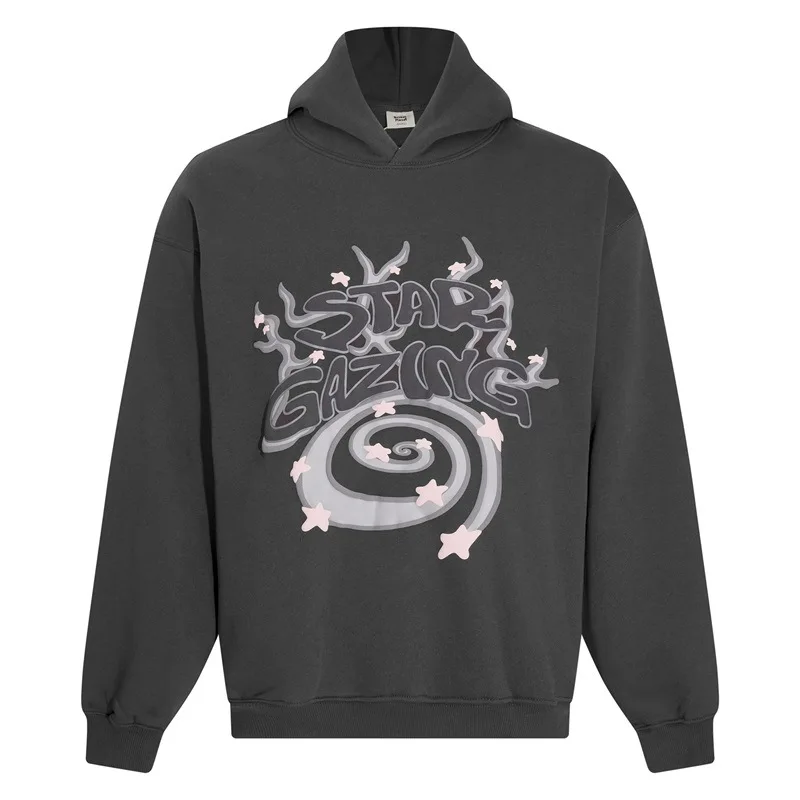 

American Retro Print Hoodie Sweatshirt Loose Unisex Couple's Outerwear Cotton Casual High Collar Youth Winter Fashion