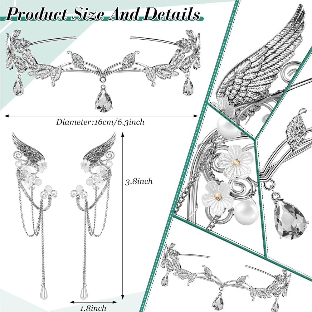 Kostum Cosplay Elf Abad Pertengahan untuk Permainan Peran, Gaun Viking Irlandia Tradisional Renaisans dengan Set Telinga Peri untuk Pertunjukan Panggung dan Pesta