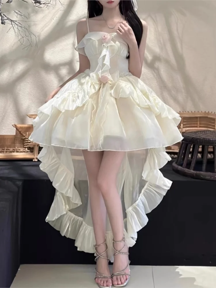 Elegant Birthday Lolita Party Dress with Underskirt Outfits Women French Ruffles Dancing Vestidos Summer Korean Fashion Clothes