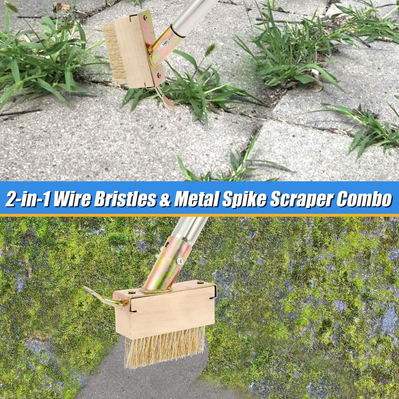 2 In 1 Manual Weed Brush Adjustable Weeding Tool Brush Gardening Weed Remover Tool Multipurpose Joint Brush for Sidewalk Patio