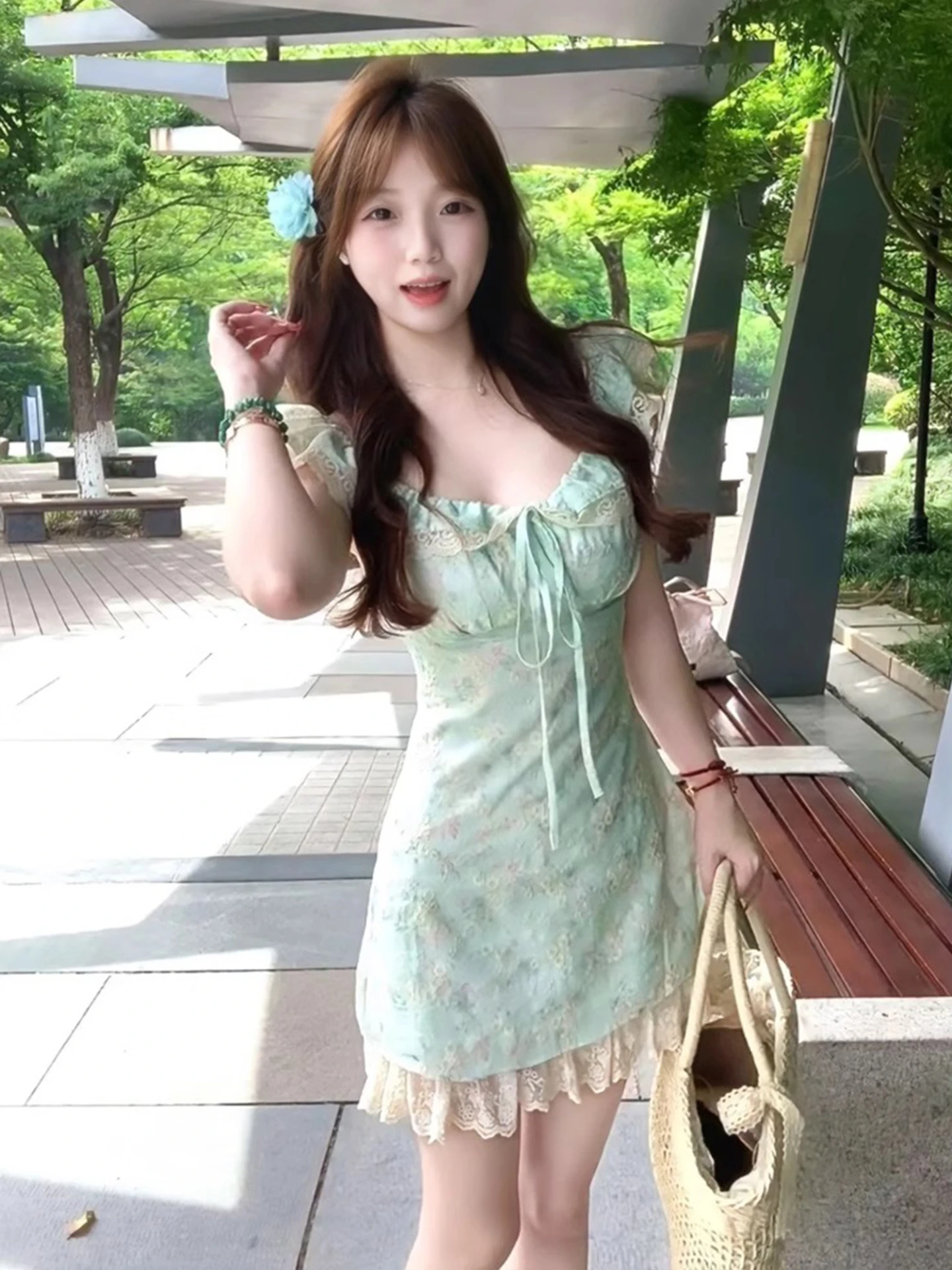 Słodka Spódnica Koronkowa w Kwiaty dla Kobiet, Letnia Nowość, Wysoki Stan, Krój A-Line, Mieszanka Poliestru i Bawełny