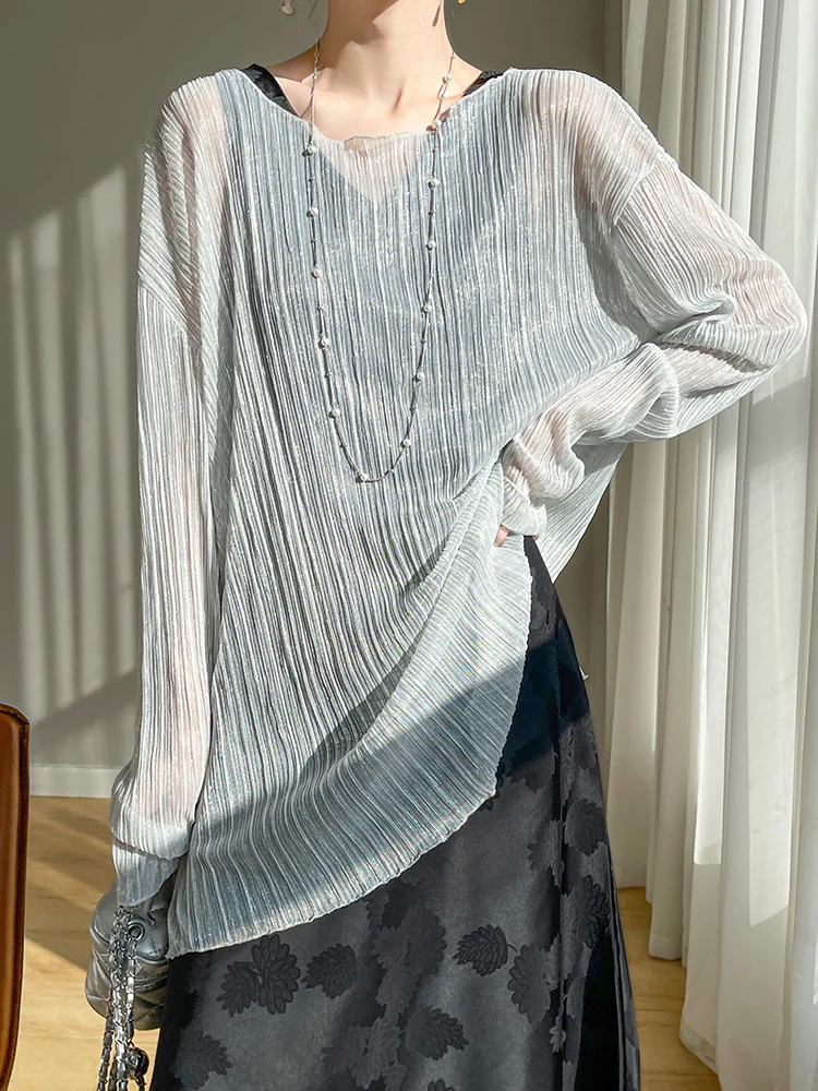 

Весна 2024, новинка Gentle Sweet Sle Ultra Fairy Acetate Silk irt, тонкий дизайн, уникальный топ, женский модный кружевной топ со снежинками irt