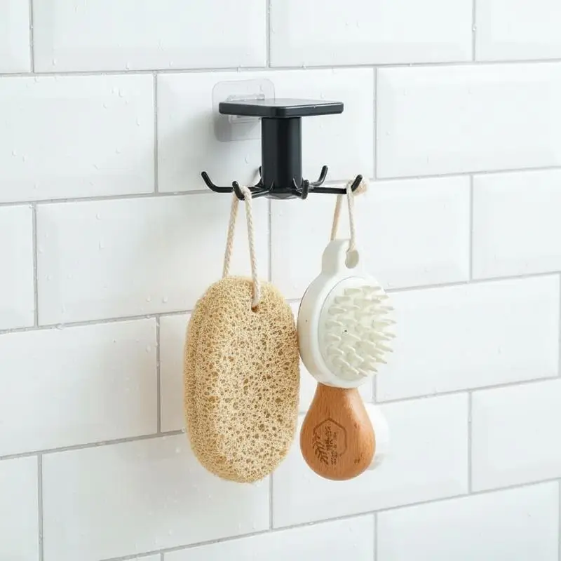 Adhesive Under Cabinet Utensil Hook 360 Degree Rotation 6 Hooks Scratch Resistant Adhesive for Home Utensil Storage