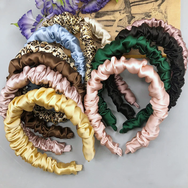 Fashion Bezel Head Silk Women Headband Pure Mulberry Silk Headwear Widened Edge Silk Hairband Silk Scrunchie Hair Accessories