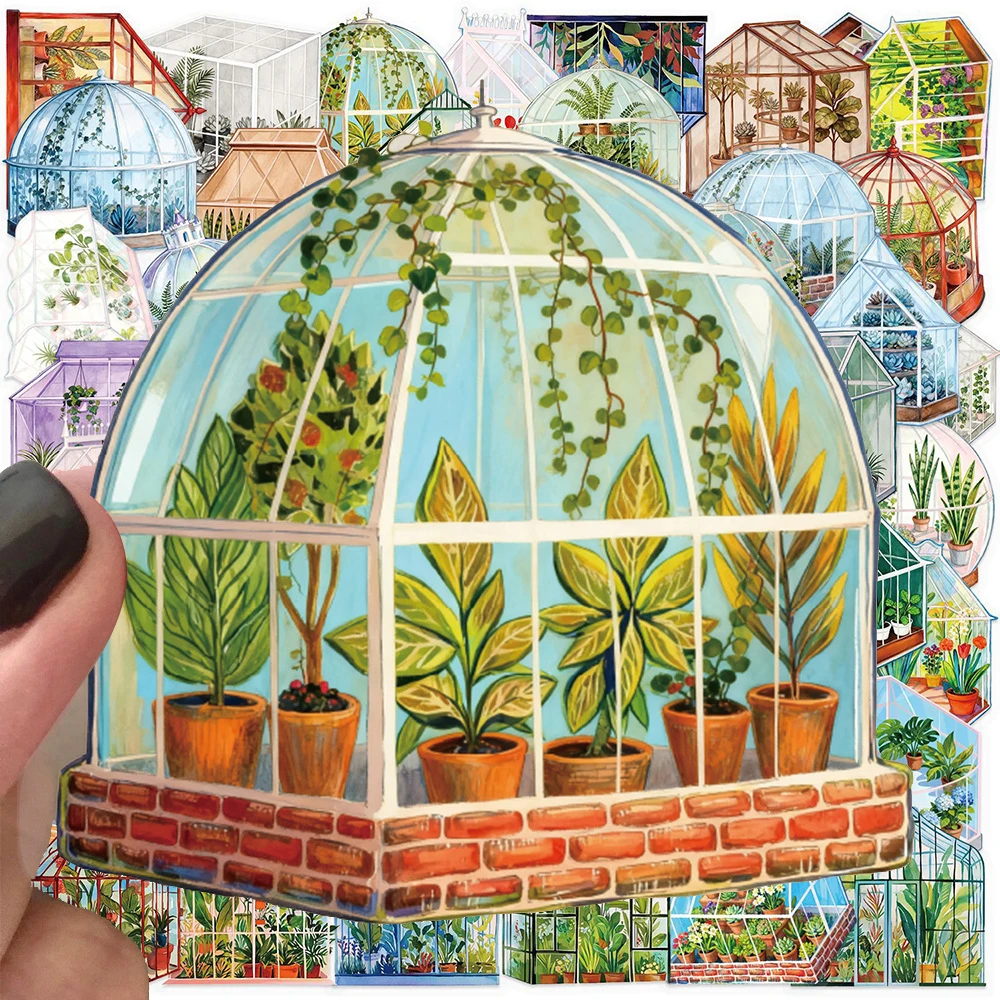 

10/30/50pcs Transparent Greenhouse Flowers Plant Stickers Cute Graffiti Decals for Skateboard Guitar Luggage Waterproof Sticker