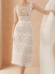 Embroidery Backless Summer Dress Sundress Women Beach Boho Sleeveless Lace 2022 Runway Sexy Party Vintage Solid Woman Vestido
