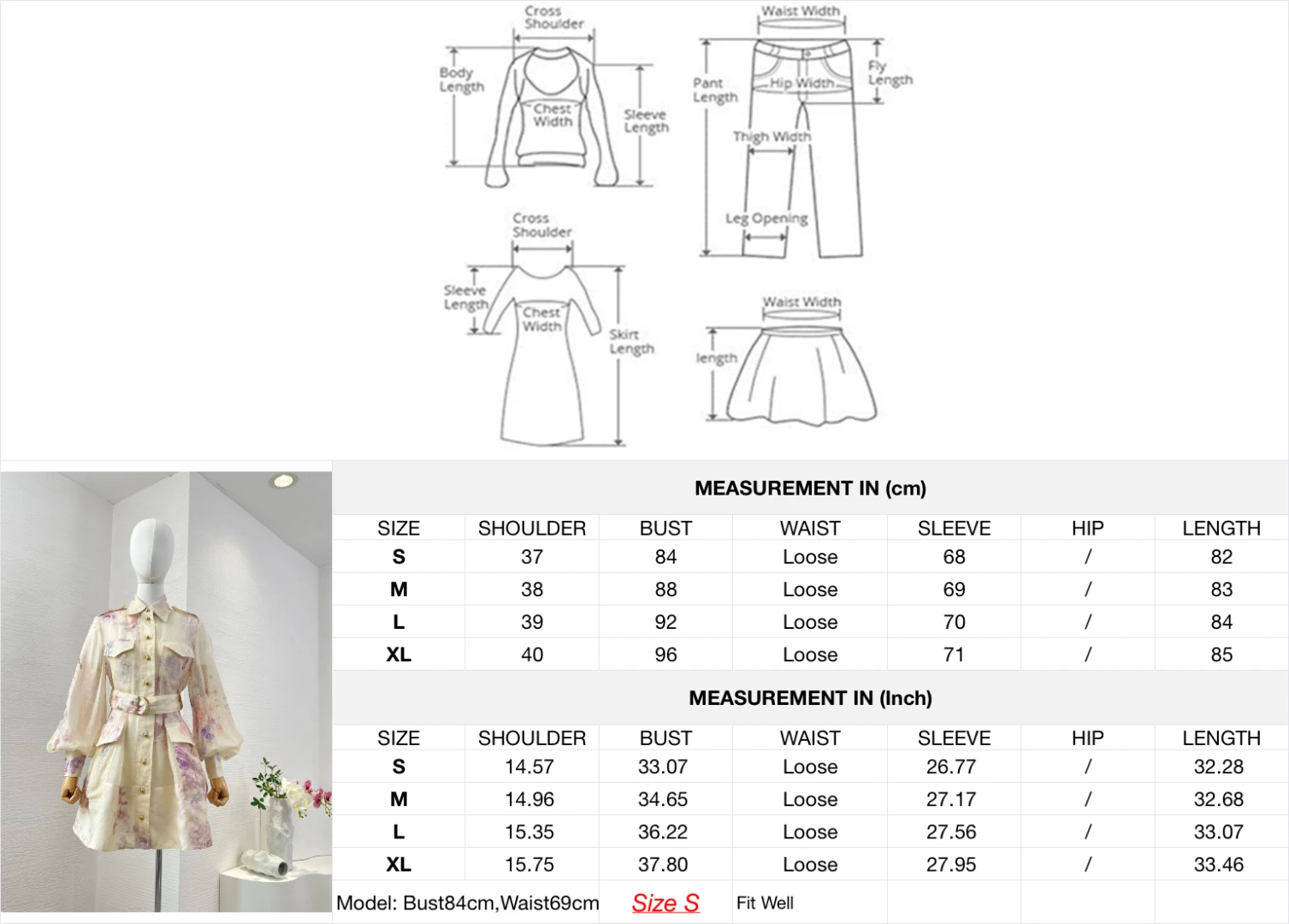 ชุดเดรสสั้นแขนยาวลายดอกไม้สีเบจม่วงม่วงปี 2025