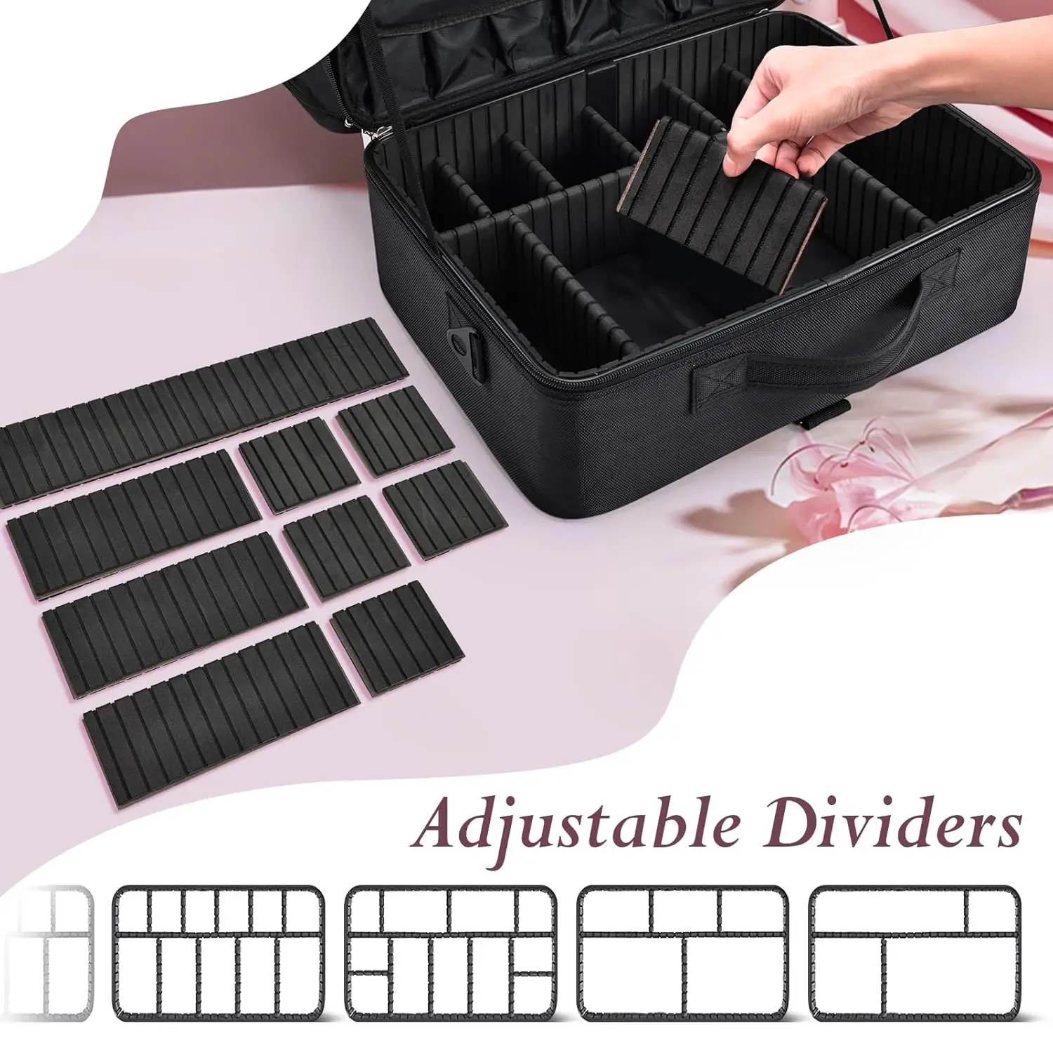 Extra Large Professional Makeup Case Make up Train Case, 3 Layers Makeup Bag Nail Cases Organizer Box with Mirror Shoulder Strap