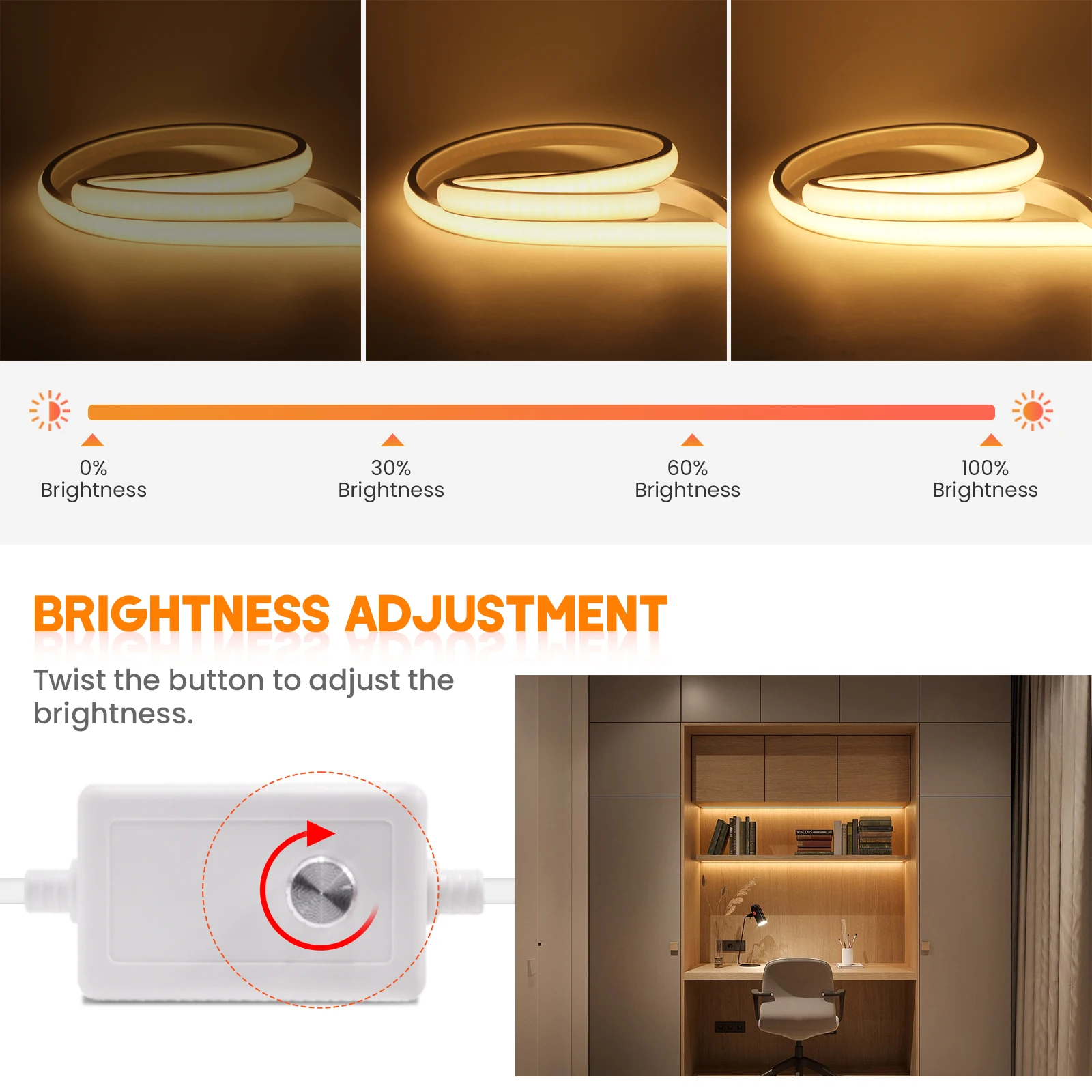 Luz de néon COB impermeável regulável, corda de fita flexível, tira LED, branco natural e quente, decoração de casa, ac 220v, 3000k, 4000k, 6000k