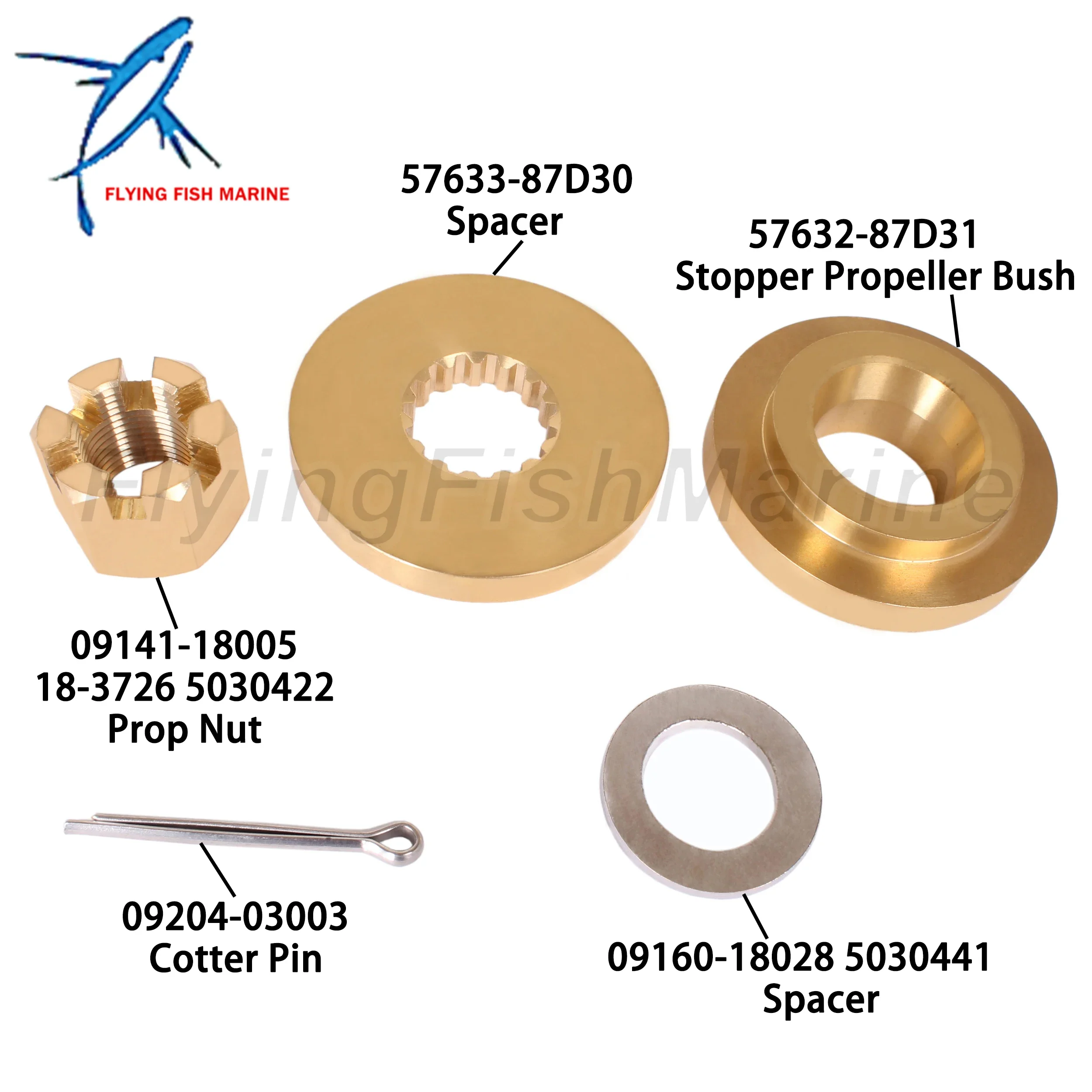 Boat Engine 57632-87D31 Stopper Propeller Bush, 57633-87D30 09160-18028 Spacer, 57630-92E00 Prop Nut Kit for Suzuki 150HP-300HP