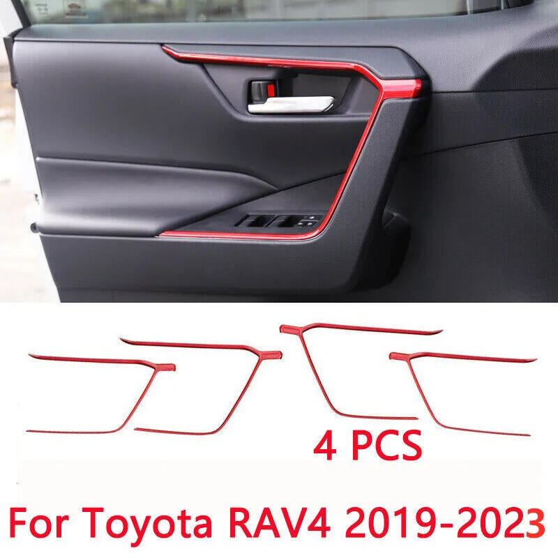 

4X ABS Red Door Upper Armrest Stripe Cover Trim Decor For Toyota RAV4 2019-2023