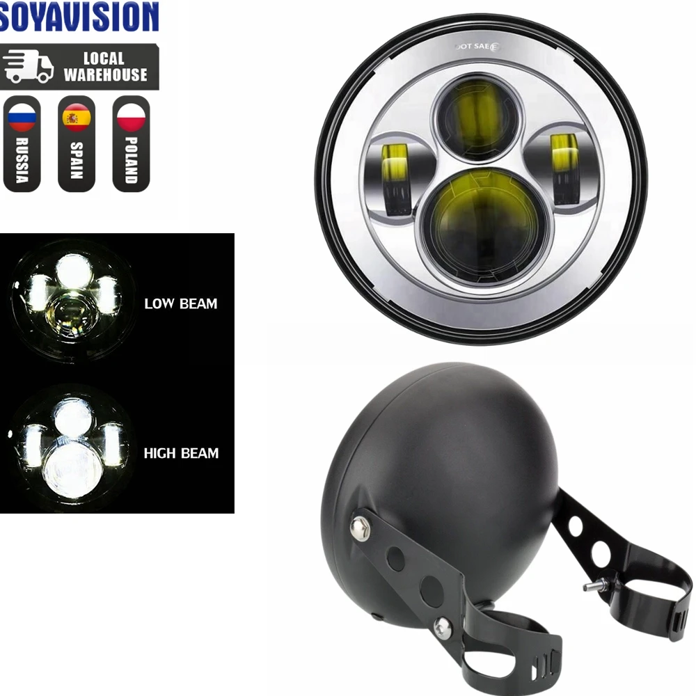 Universele 7 "Led Motorfiets Koplamp DRL H4 Koplamp Voor Honda Yamaha Suzuki Victory Kawasaki 7.5 Inch Lamp Behuizing Accessoires - afbeelding 1