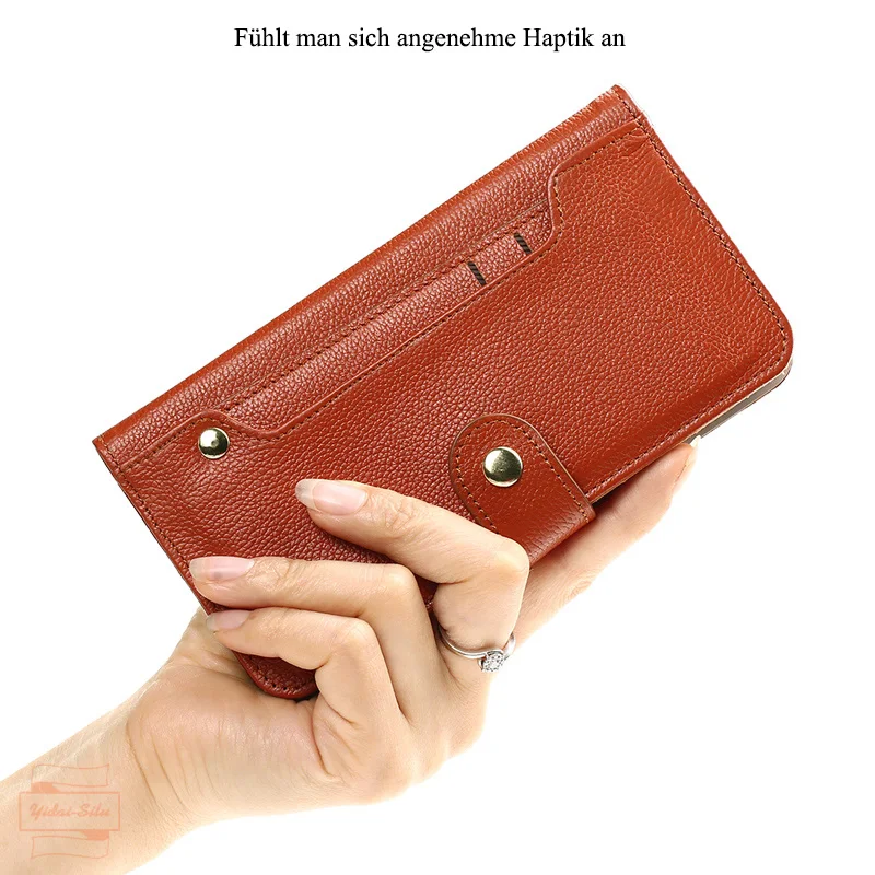 

Чехол-Кошелек Yidai-Silu с магнитной текстурой личи, держатели для карт из натуральной кожи, откидной Чехол с подставкой для iPhone 15 14 13 12 Pro Max