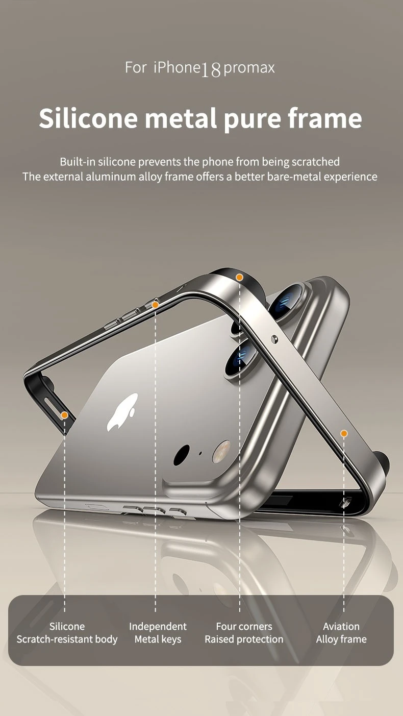 Hybrid-Silikonrahmen Aluminiumlegierung Handyhülle für iPhone Air 18 17 16 15 14 13 12 Pro Max Wärmeableitender Metall-Bumper Zubehör – Detail 3
