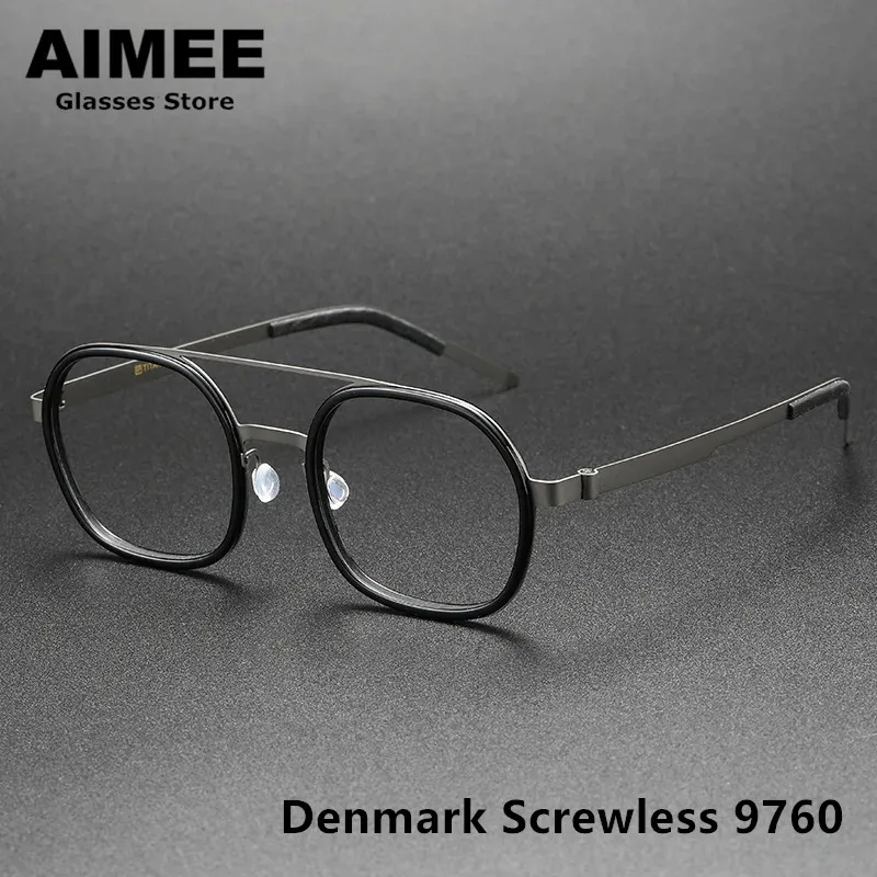 

Denmark Brand Titanium Glasses Frame Women Ultralight Screwless Eyewear 9760 Men Double Beam Myopia Prescription Eyeglasses Gafa