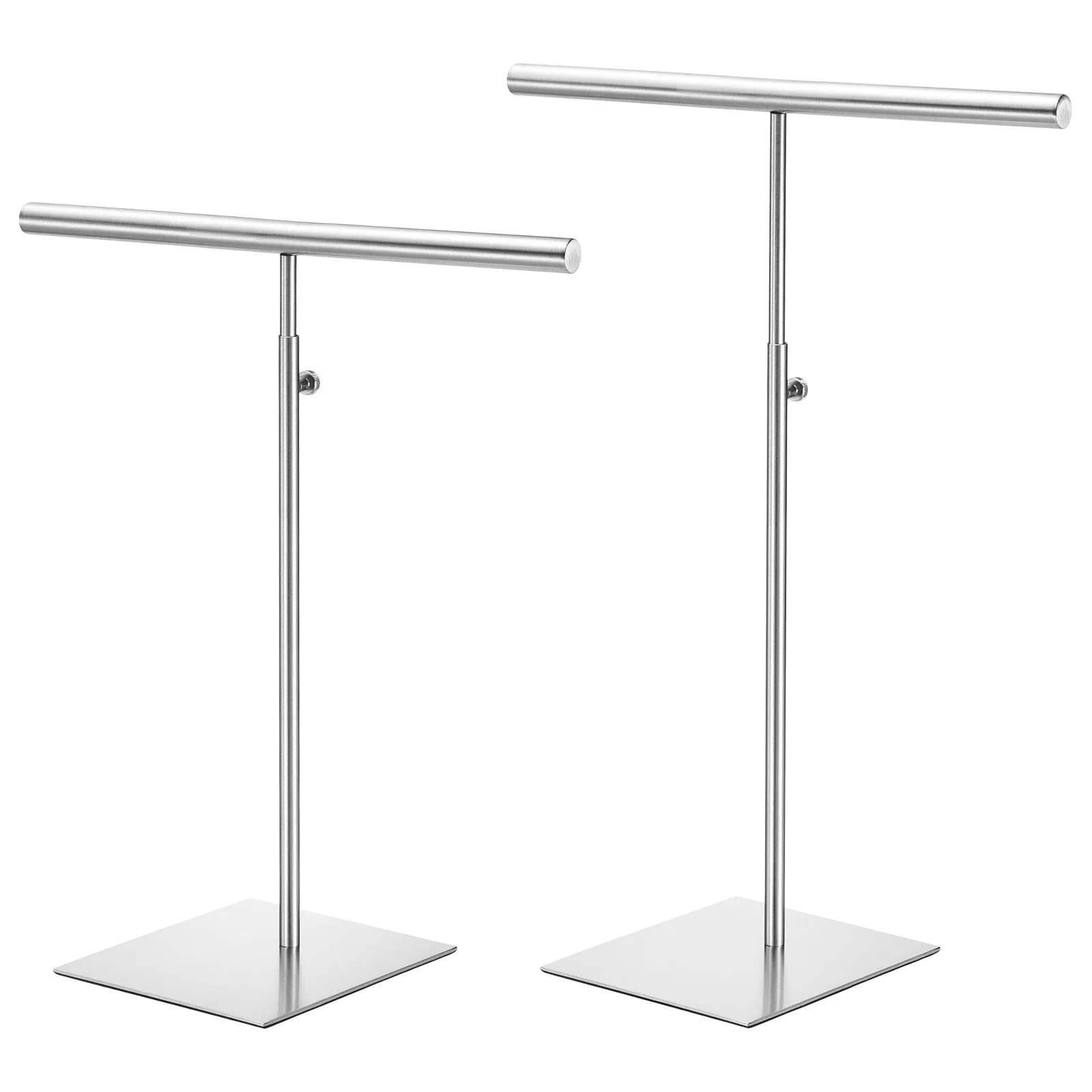 

Necklace Display Stand 2 Pack Adjustable Height Jewelry Rack T Bar Tabletop Purse Holder for Home Boutique Store - Silver
