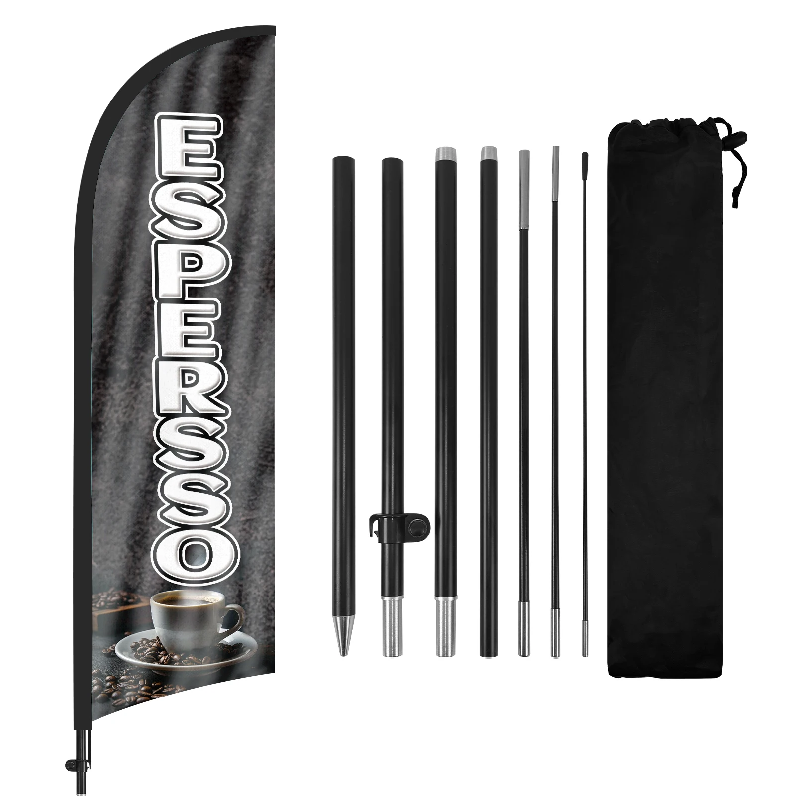 FSFLAG 1PCS 280CM The Espersso Feather Flag with Flagpole Advertising Outdoor Banner Decoration for Business and Storefront