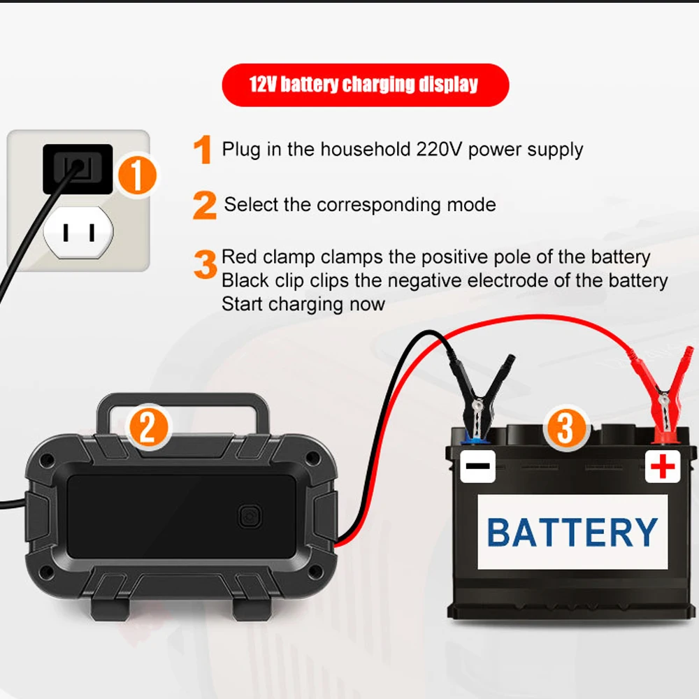 Smart Car Battery Charger 20A High Power For Motorcycle SUV Truck Intelligent LED Display 12V 24V Pulse Repair Battery Charging