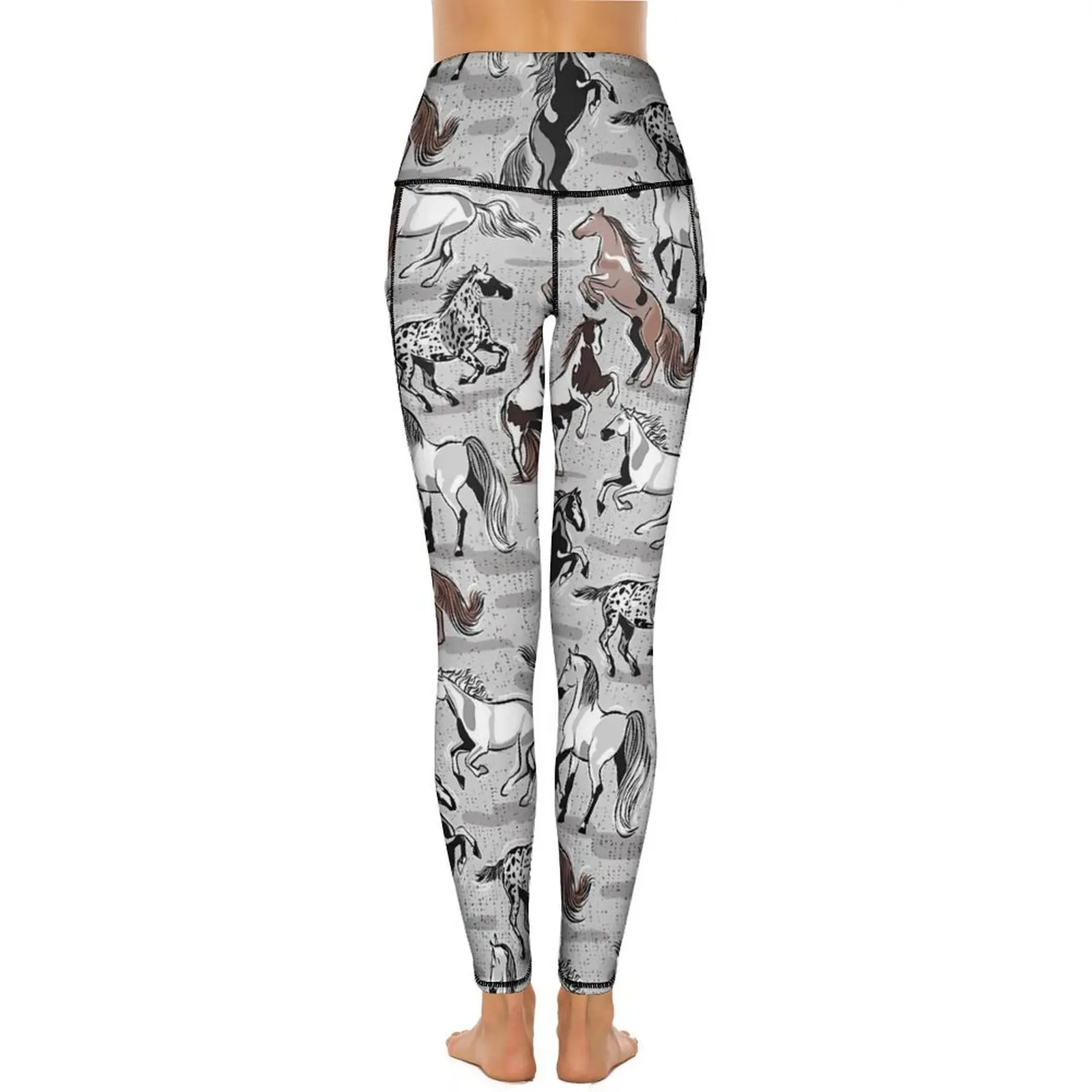 Vintage Horse Yoga Pants Pockets Animal Print Leggings Sexy High Waist Fashion Yoga Sport Legging Stretchy Workout Gym Leggins