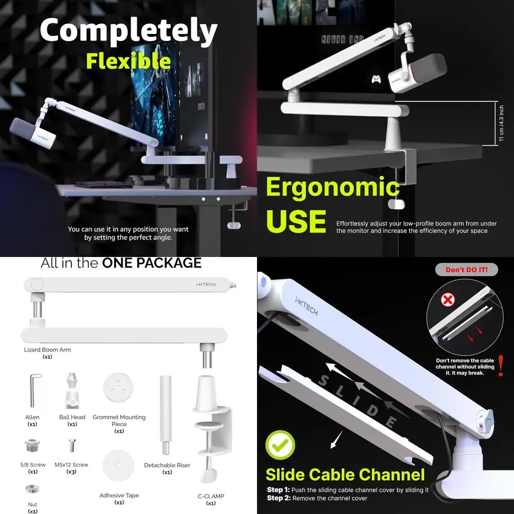 

Регулируемая низкопрофильная микрофонная стрела на 360° ° Поворотная и встроенная прокладка кабелей