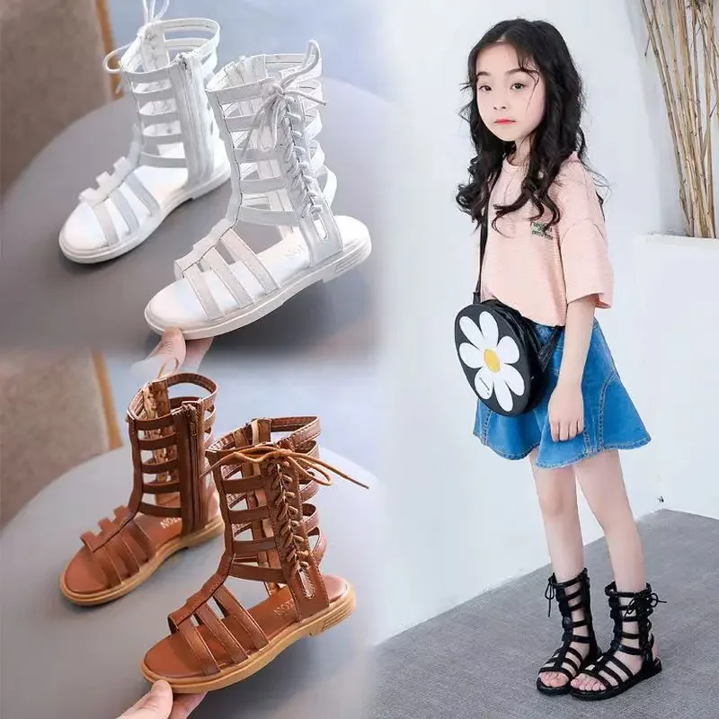 Zapatos Niña Kid Sandals Summer New Girl Roman Sandals Soft Sole Kid Princess Shoe Mid Size Big Girl Shoe Kid Shoe Cool Boot ンダル