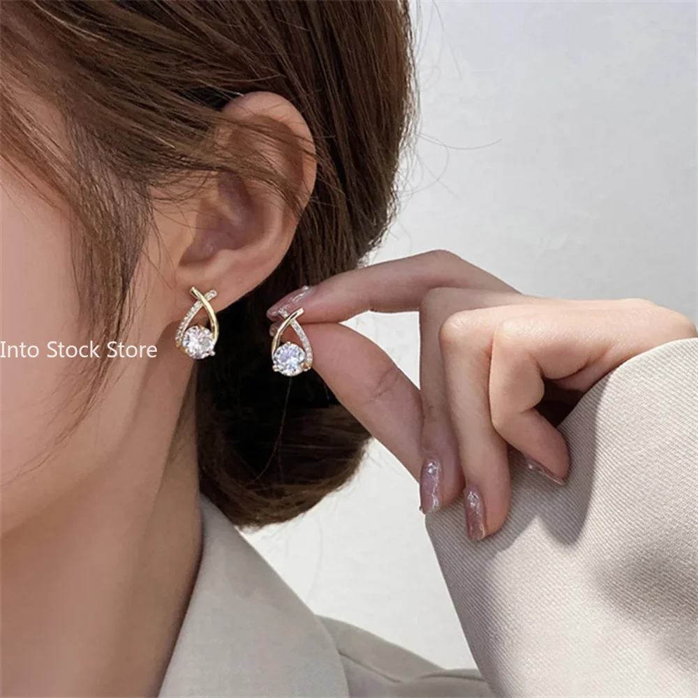 Fashion Cross Stud Earrings For Women Girls Korean Style Elegant Crystal Jewelry Ear Rings Fishtail Lady Earrings Gift