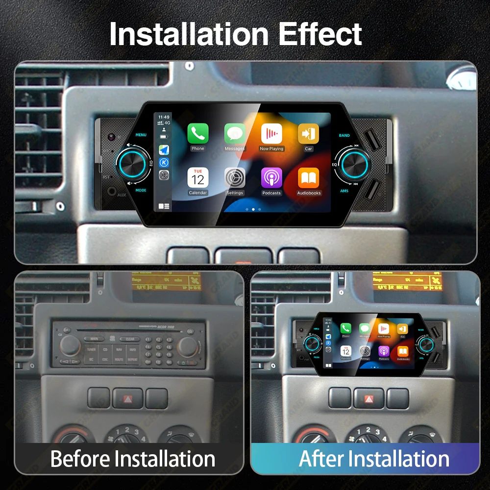 5Inch MP5 Car Radio Stereo 1Din Touch Screen Carplay Android Auto Car Video Player Phone Charging Rear View Camera Bluetooth FM