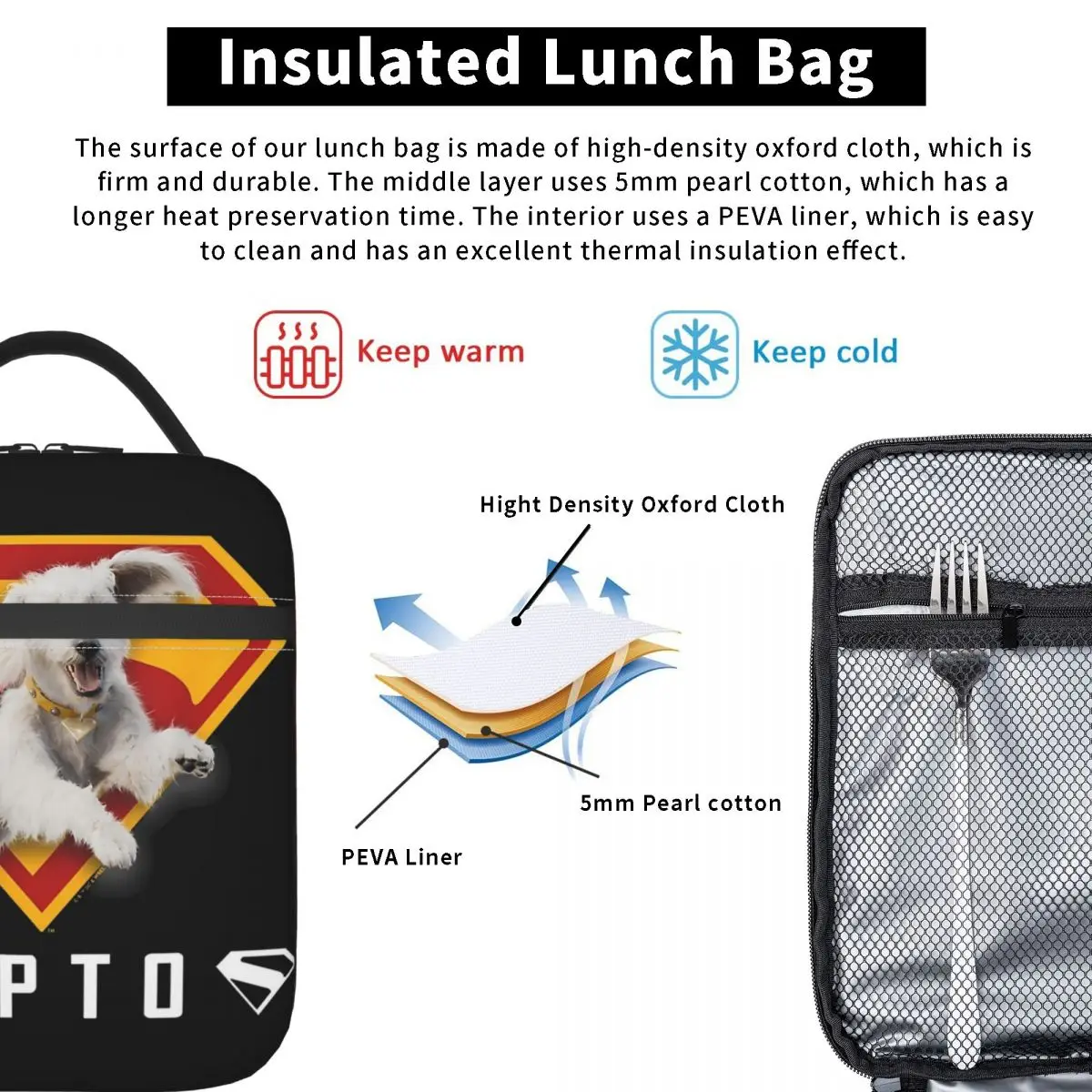 Supermans 2025 Movie Krypto Shield Merch Insulated Lunch Tote Bag For Office Food Storage Bag Leakproof Thermal Cooler Lunch Box - Image 5