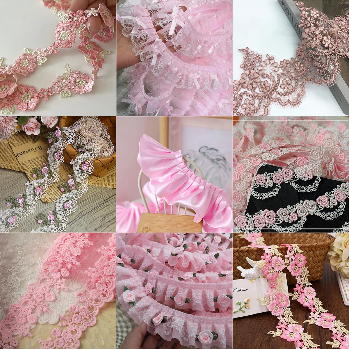 1 Yard rosa Spitzenstoff dekoratives Band für Kleidung Dekor Zubehör