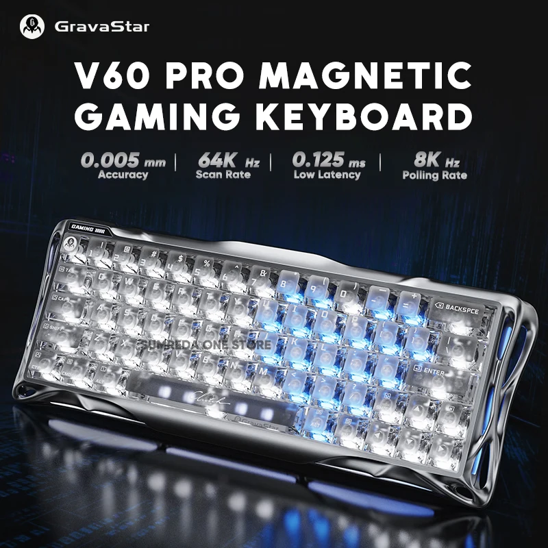 GravaStar V60 Pro Aluminum Magnetic Gaming Mechanical Keyboard 60% Rapid Trigger 0.005mm UFO Switch RGB Hotswap Gamer Keyboard