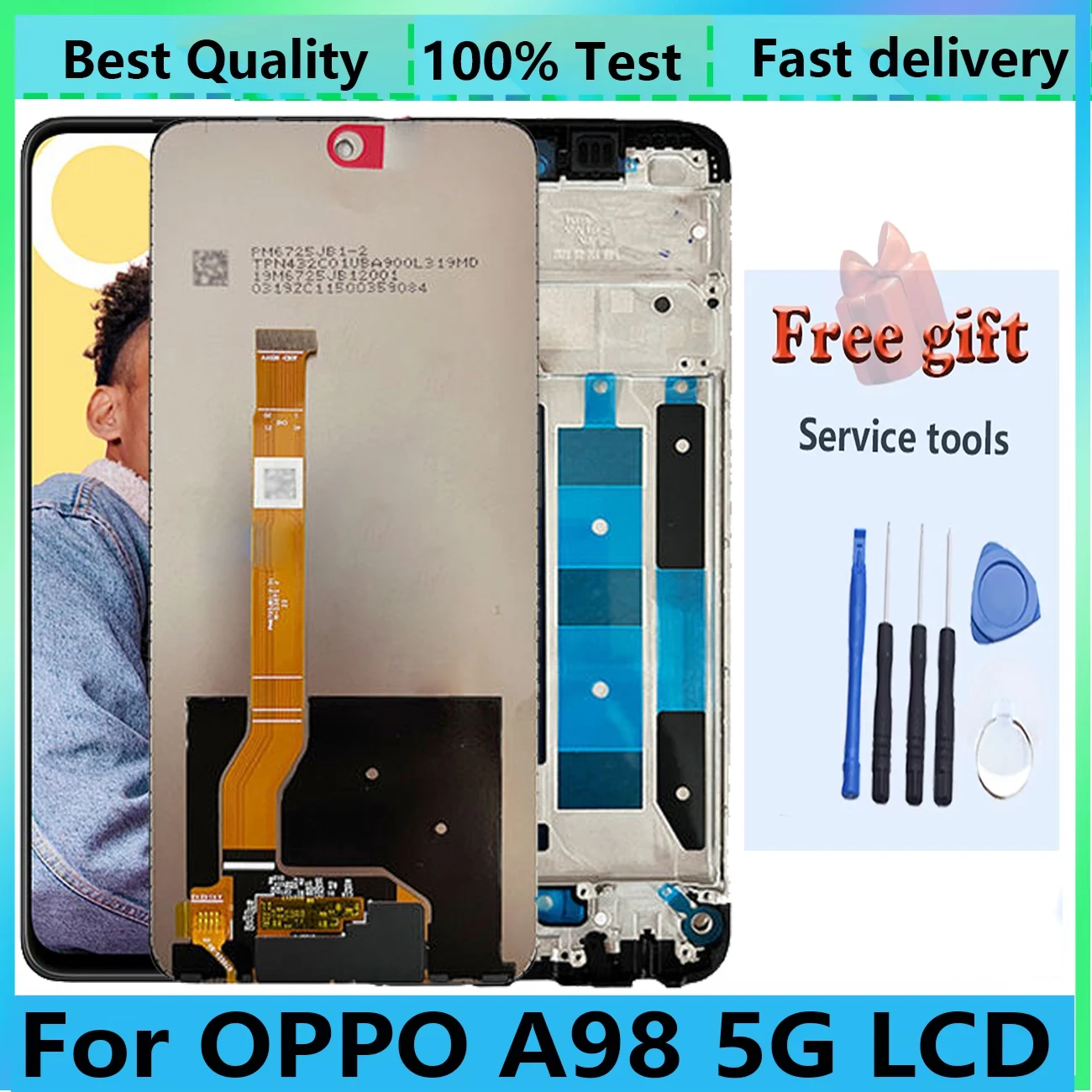 Original For Oppo A98 5G CPH2529 Full With Frame LCD Touch Screen Replacement Digitizer Assembly Repair Display Parts