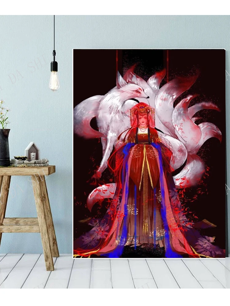 Diamond Painting Nine tailed fox veiled woman DIY Diamond Mosaic Cross Stitch Rhinestones Picture Abstract Art Home Decor E268