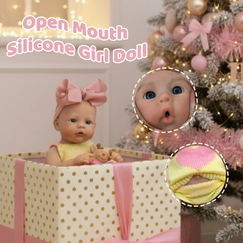 13Inch Can Open Mouth Meadow With 2 Clothes Solid Silicone Bebe Reborn Girl  Painted Skin Handmade Lifelike Newborn Baby Dolls