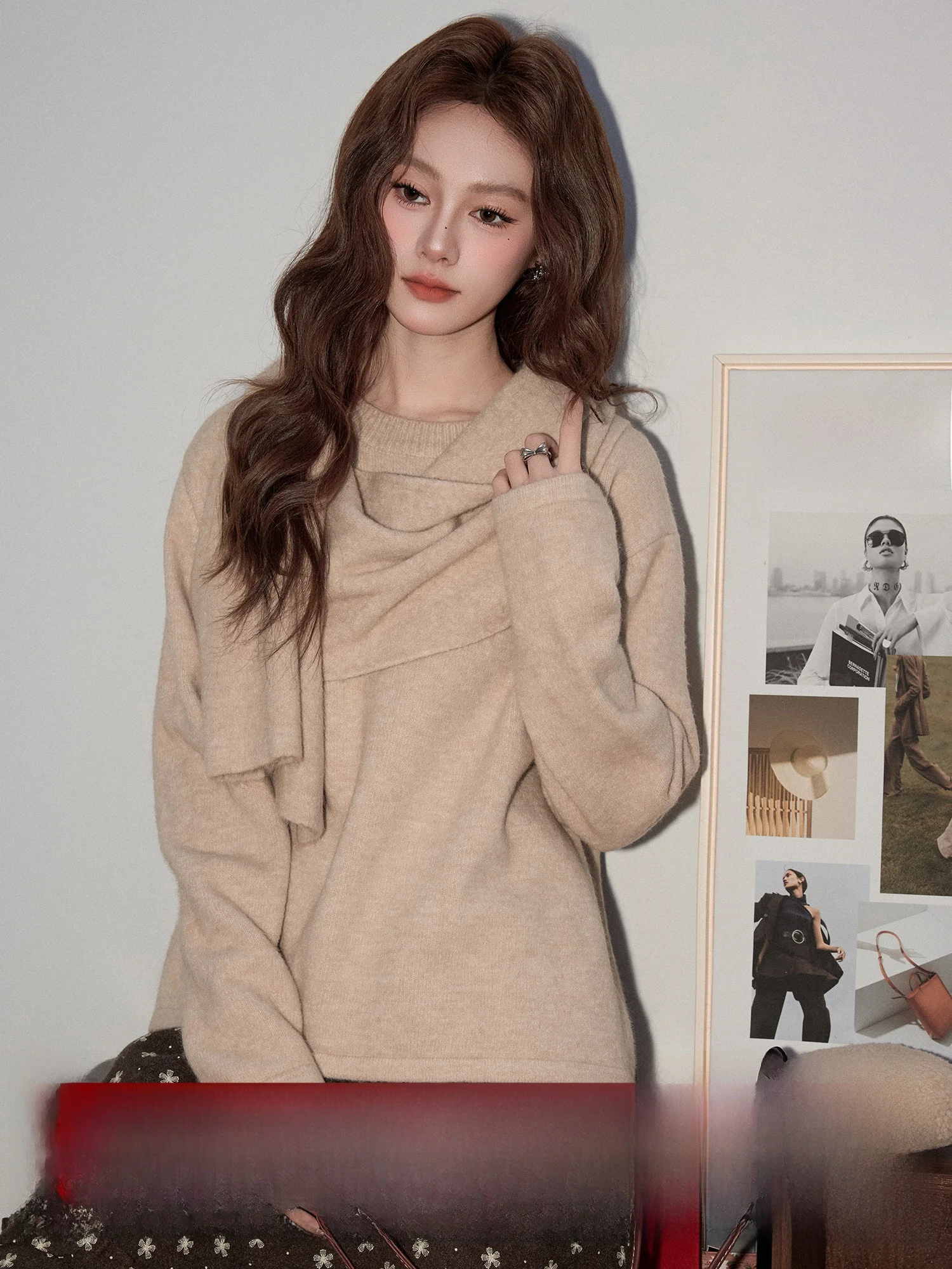 

Mii Xiao Ke Women's Knitted Sweater Spring New Loose Fit Casual Sle Long Sve round Ne Warm Soft Versatile Base Layer Top