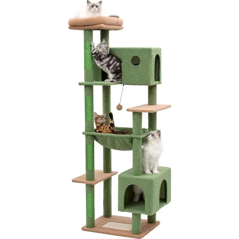 Large Cat Tree for Large Cats 70 Inches Multilevel Cat Tower with Large Hammock Super Spacious Condo and Wide Padded Perch