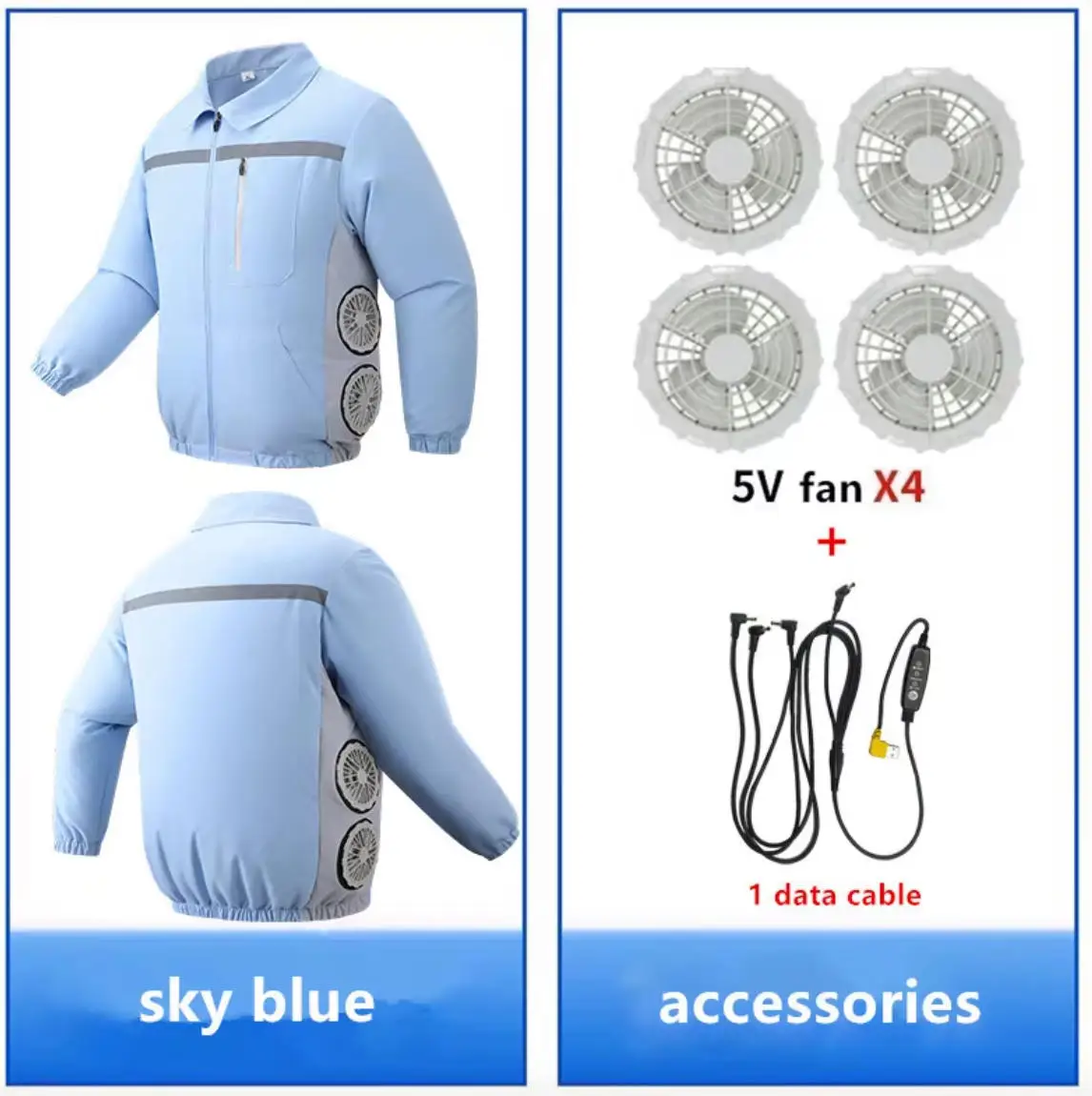 Unisex Summer Cooling Long Sleeve Jacket with 4 Fans, Includes Reflective Material, Suitable for Work at Night
