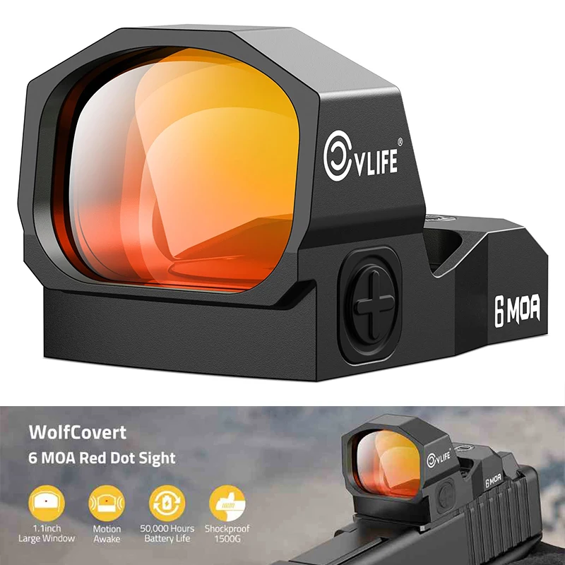 

WolfCovert Motion Awake 6 MOA Pistol Red Green Dot Sight Scope RMR Adapter MOS 21MM Picatinny 1.1" Large Lens Full-Sized Open Re