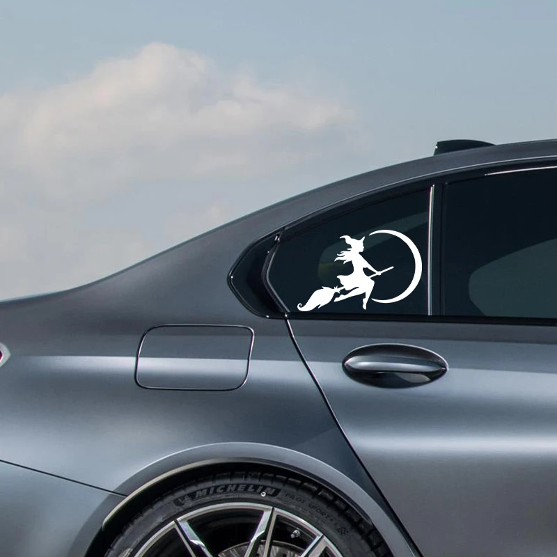 Stickers The Witch Flying To The Moon Funny Car Sticker Vinyl Decals Black / White The Whole Body Glue Sticker